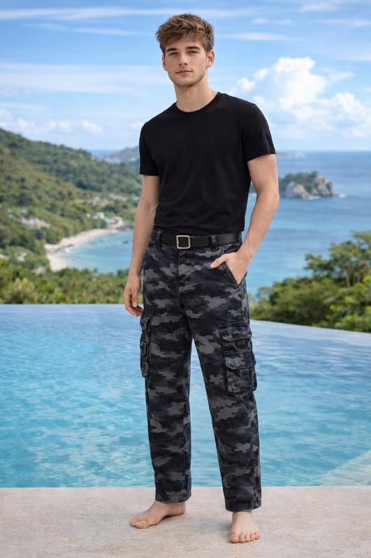 Image of Krystle Men's Camouflage Cargo Pants | Multi-Pocket Military Tactical Trousers | Regular Fit Casual Outdoor Combat Pants (Multicolor,Multisize)
