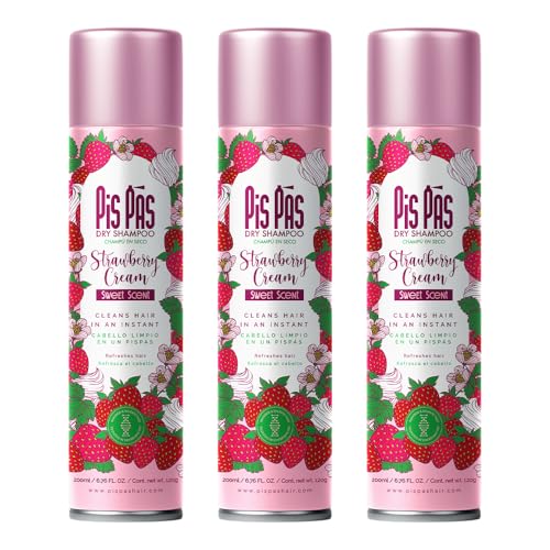 PisPás Pack de Champú en Seco Strawberry Cream - Set de 3 Unidades para un Cabello Fresco y Voluminoso al Instante, Ideal para Uso Rápido y Diario.