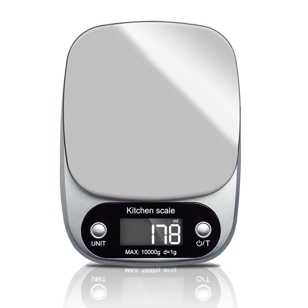 Omnihome Digital Kitchen Weight Scale, Multi Function Electronic Baking and Cooking Food Scales 22lb 10kg with LCD Display and Tare Function, Silver