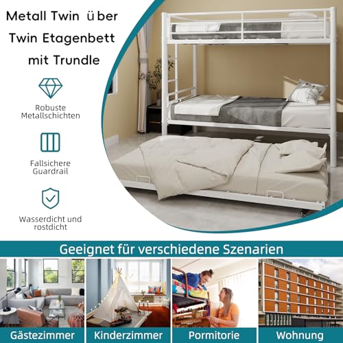 Miniatura 6 de Lubvtti Litera Infantil De Metal Con Cama Extraíble, Convertible En Dos Camas Individuales, Cama Infantil De 90x190 Cm Con Escalera Y Barandilla A-Blanco