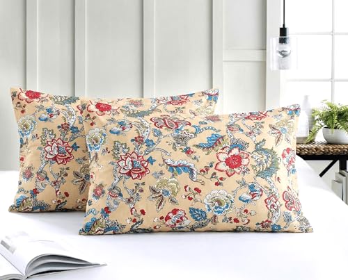 Image of Trance Home Linen 100% Cotton Printed Pillow Covers | Pillow Cases | Set of 2 Piece Pillow Covers only |Standard Size (18 X 28 inch, Malhaar Red)