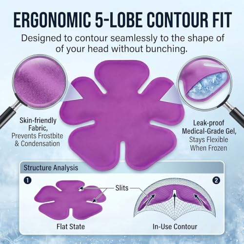 Image of Reusable Cooling Gel Ice Packs for Hats - Adjustable Purple Nylon Cold Therapy Headband for Hard Hats & Sun Hats, 4-Hour Relief for Migraine, Heat Stroke & Construction Workers (2 Pack)