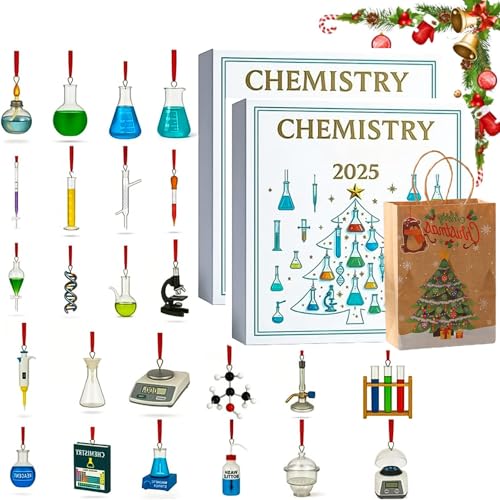 Chemistry Advent Calendar 2025, 24 Day Science Ornaments Christmas Countdown Calendar 2025, 2D Acrylic Chemistry Set Pendant, for Teacher, Student & Science Lover Gift (2PCS)