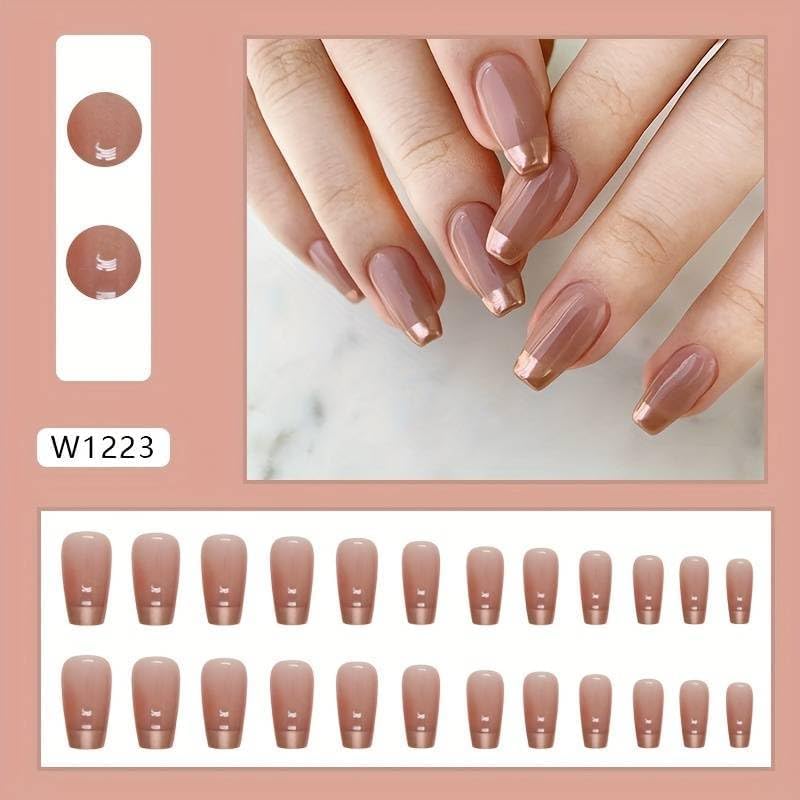 Image of ZOONA 24PCS Everlasting French Nails Artificial Nails Art Set| Lightweight & Long Lasting| Easy To Use| Quick Fix For Festivals & Special Occasions (W1223)