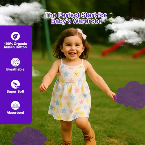 Image of Kidbea Muslin Frock for Baby Girls | Cotton Dress for Newborn Babies | Sleeveless, Tie-Up Shoulders Summer Wear Clothes