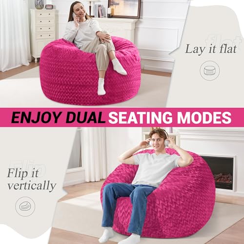 Image of HABUTWAY 3FT Bean Bag Chair,Giant Bean Bag Chairs for Adults,Big Bean Bags with Memory Foam Filled, Large Beanbag Chairs with Chevron Plush Cover-Pink
