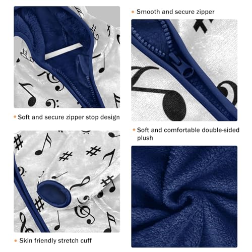 CHIFIGNO Black Musical Notes Kids Fleece Zip up Jacket Light Thick Sweatshirt Jacket 3T3