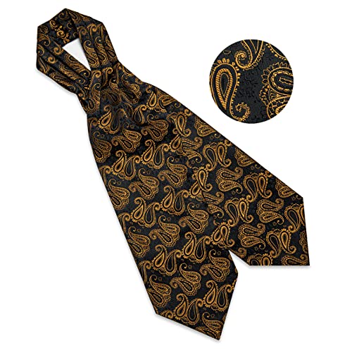 Image of DiBanGu 3PCS Ascot Ties for Men Wedding Jacquard Woven Silk Ascot Cravat for Men Cravat Tie and Pocket Square Set