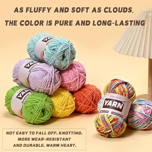 Image of 3 Packs Plush Chenille Chunky Crochet Yarn - Baby Yarn for Crocheting Soft - Velvet Yarns Knitting for Blankets Crafts - Fluffy Amigurumi Yarns 300g / 393yd (3 Macaron)