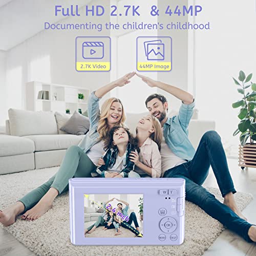 Digital Camera,Kids Camera with 32GB Card 4K 44MP Point and Shoot Camera with 16X Digital Zoom 2.4 Inch,Vlogging Camera for Students Teens Adults Girls Boys-Purple3 - Image 4