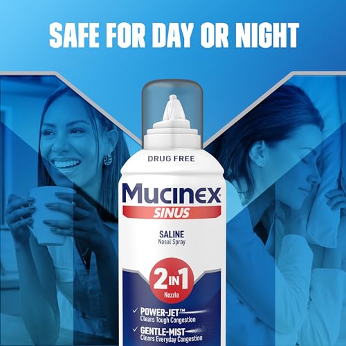 Mucinex Sinus Saline Nasal Spray & Sinus Rinse, Drug-Free, Additive Free, Non-Drowsy Nasal Irrigation with 2-in-1 Jet + Mist Spray Nozzle for Cold & Allergy Season, 4.5oz - image 8