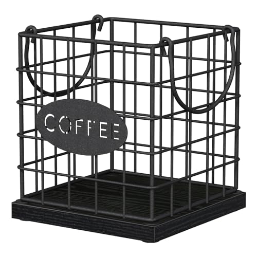Image of YINMIT K Cup Holder Organizer, Sturdy Coffee Pod Holder Organizer, 35 Kcup Large Capacity Storage Basket for Kitchen Counter and Office Desktop (Black-Square with Handle)