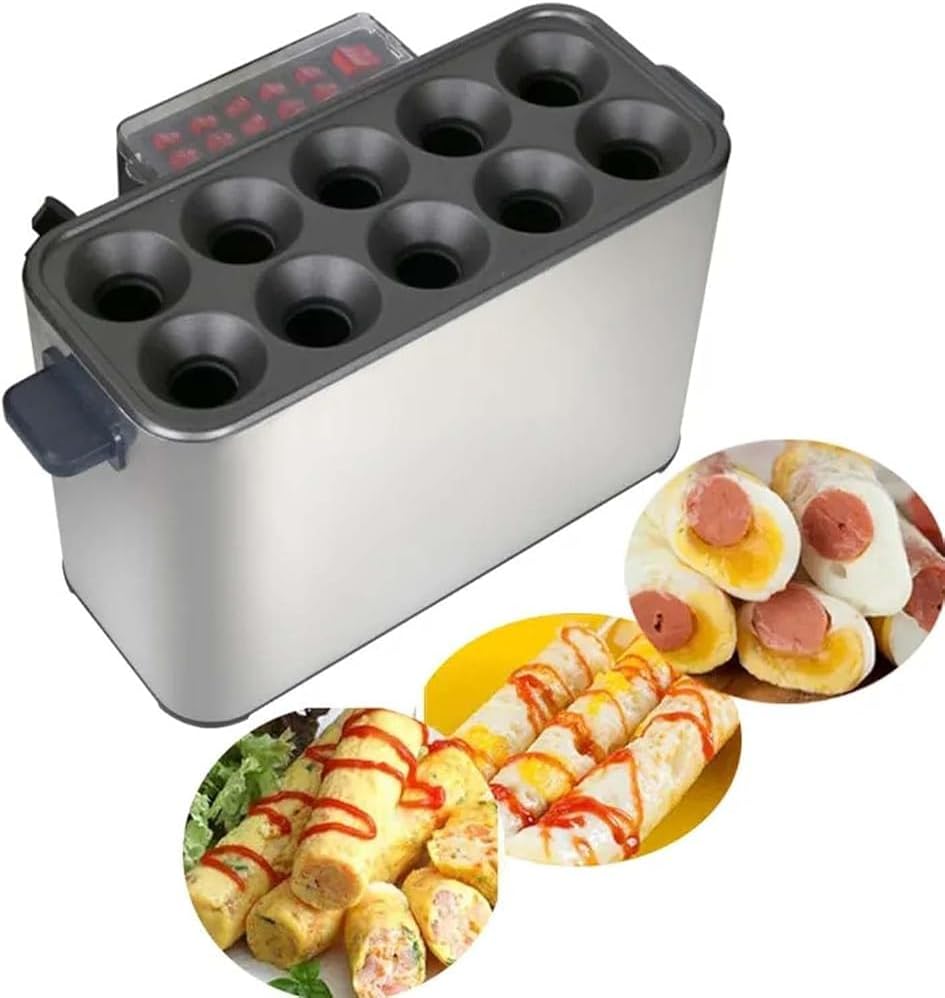 Electric Egg Roll & Sausage Boiler Maker, 10 Holes with Independent Switch, Auto-Rising Design for Restaurants