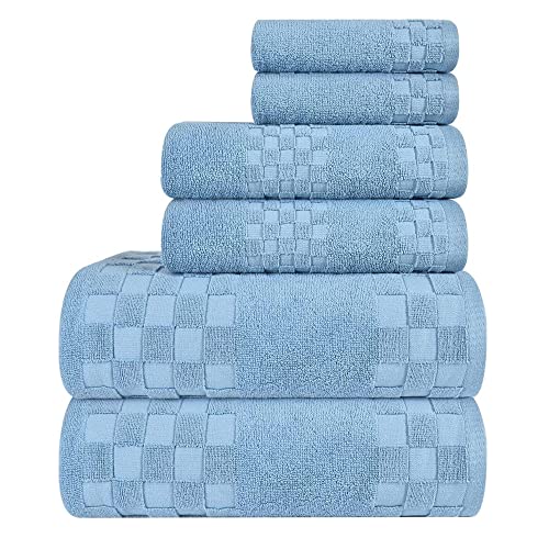 Sulfar 100% Combed Cotton, 6 Pcs Towel Set - 2 Bath Towels (70 x 140 cm), 2 Hand Towels (40 x 70 cm) and 2 Face Towels (30 x 30 cm) (600 GSM, Pack of 6) Nile Blue