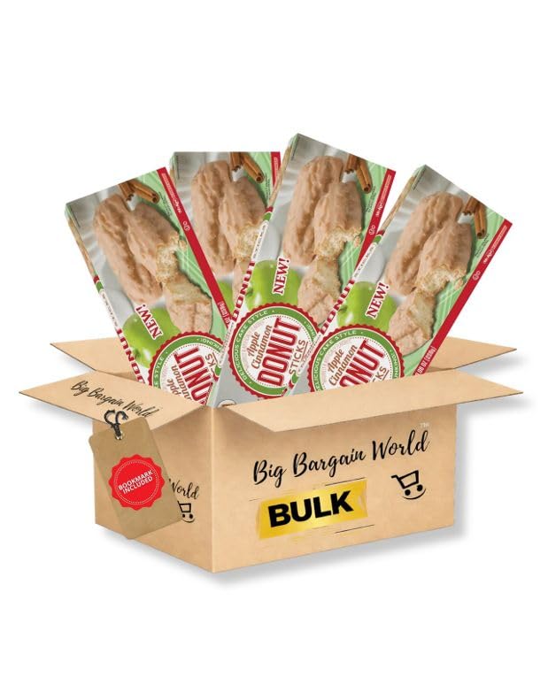 Big Bargain World Gift Box Pack Apple Donuts Stick Snack Cake Box Pastry Cake Apple Cinnamon Donuts, Classic Snack Pack 4 Ideal for any occasion Bundle Bonus Bookmark
