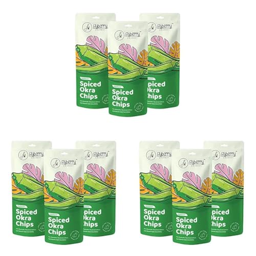 Image of Flyberry Gourmet Vacuum Fried Okra Chips, 120g (Pack of 9x40g) | Less than 2% Rice bran oil | No Palm Oil & Preservatives | Healthy Snacks