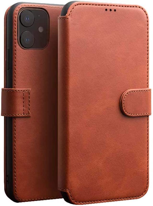 Étui rabat iPhone 12 Mini housse portefeuille cuir marron clair