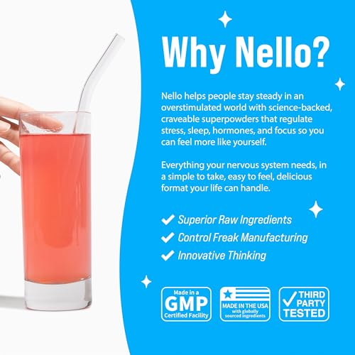 Image of Nello Supercalm Powdered Drink Mix, Cortisol Reducer and Sleep Aid Supplement, L Theanine, Ksm-66 Ashwagandha, Magnesium Glycinate, Vitamin D 3, No Sugar, Non GMO, On The Go, 20 Ct, Raspberry Lemonade