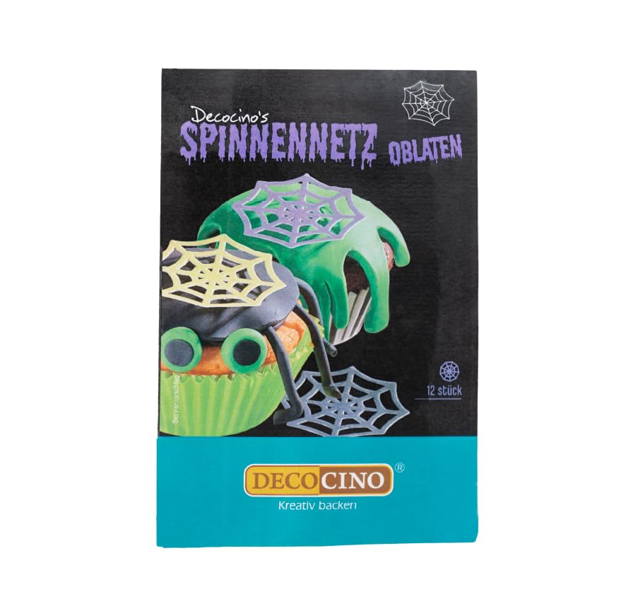 DECOCINO Halloween Oblaten Spinnennetze mit 3D-Effekt (12 Stk.) - Torten-Deko Kuchen-Deko Muffin-Deko Cupcake-Deko - Halloween-Deko aus Esspapier