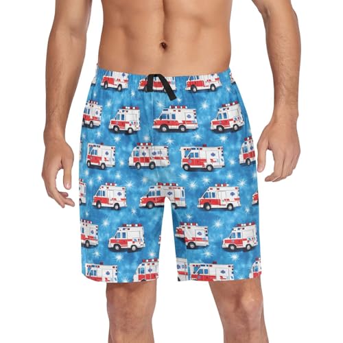 Ambulance Pattern Men’s Pajama Shorts Casual Sleep Bottoms Elastic Waist Athletic Shorts Size S-2XL