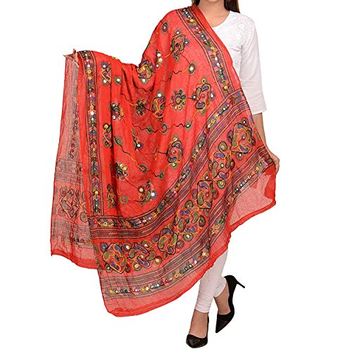 Women Cotton Dupatta Embroidery Mirror Work Ethinic Stole Party Wear scarf Wrap
