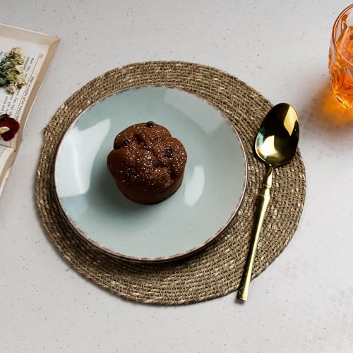 Image of The Earth Store Glossy Mint Marble 7 Inch Ceramic Quarter Plates Set of 2 | Microwave & Dishwasher Safe Plate | Half Plate for Dessert, Snacks, Dinner | Snack Plates for Gifting, Daily Use