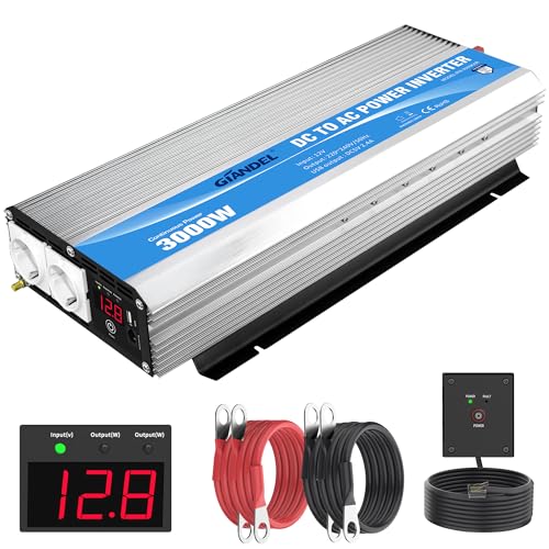 GIANDEL 3000W Modifizierter Sinus Wechselrichter 12v auf 230v Spannungswandler Kompatibel Lithium-Batterie für Off-Grid Solarstrom Wohnmobil LKW PKW mit 30FT Fernbedienung LED Anzeige