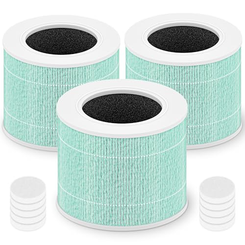 Core Mini Toxin Absorber Replacement Filter for LEVOIT Core Mini and Core Mini-P Air Purifier, 3-in-1 H13 Grade True HEPA and Activated Carbon, Core Mini-RF-TX, 3 Filter & 10 Fragrance Sponge, Green