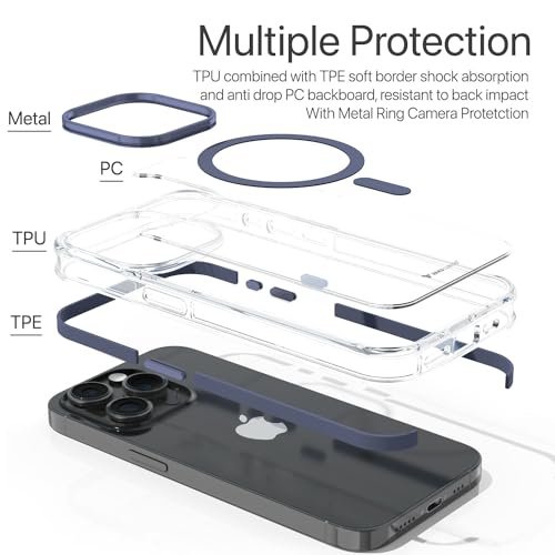 Image of Vaku Luxos Back Cover Case for iPhone 15 Pro Shockproof Scratch Resistant Slim Thin Military-Grade Protection Support Mag-Safe Wireless Magnetic Charging - Blue