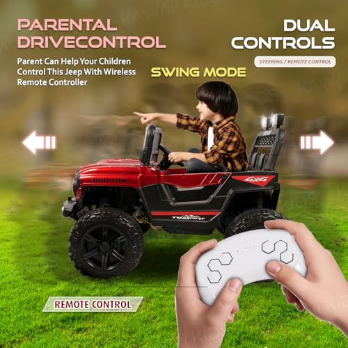 Image of Kawaii Kids Battery Operated Electric Car for Kids Rideon Jeep with Remote Control, USB, Bluetooth and Windshield Lighting, for Kids 1 to 5 Years (Rubicon, Red)