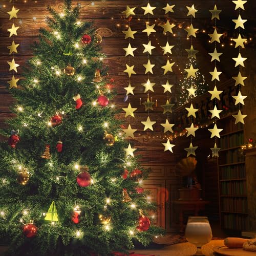 Image of Star Garland, Glitter Gold Star Garland Banner, 66Feet Double Side Star Hanging Bunting Banner Backdrop Little Star Paper Hanging Decor for Valentines Day Graduation Birthday Wedding Party Decorations