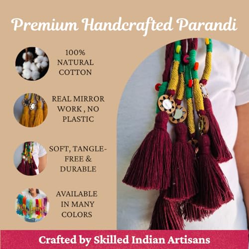 Image of Zippy Flora Handmade Boho Parandi / Paranda Traditional Hair Accessory for Women & Girls | Ethnic Braided Hair Tassels, Choti Hair Extension, Decorative Braid Jewelry for Festive & Wedding Hairstyles (Neelima Burgundy)