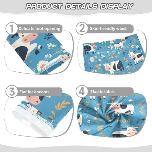 Wusikd Cartoon Cow Leaves Girls' Leggings Toddler Doodles Cute Kids Yoga Pants Dance Active Tights 4T3
