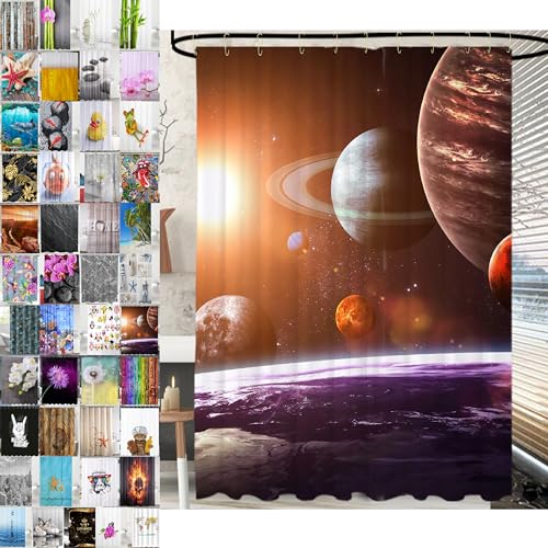 Sanilo Duschvorhang, viele schöne Duschvorhänge zur Auswahl, hochwertige Qualität, inkl. 12 Ringe, wasserdicht, Anti-Schimmel-Effekt (Planeten, 180 x 200 cm)