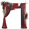 Lings moment deluxe red artificial wedding arch flowers with drapes kit pack of 5 2pcs flower arrangements 3pcs hanging sheer drapes blue ceremony arbor reception backdrop rose floral decorations  urban country home decor