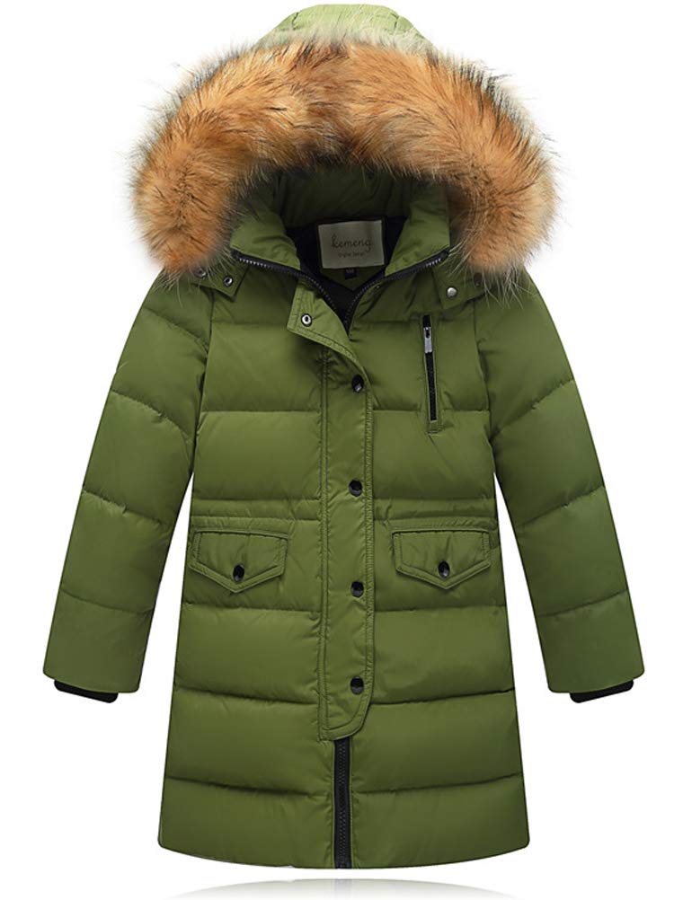 Odziezet Boys Army Green Faux Fur Hood Down Coat Kids Girl Puffer Padded Long Parka Jacket Outwear 2-13 Years
