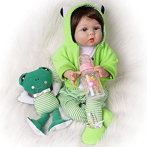 Yesteria Reborn Babys Mädchen Lebensechtes Kleinkind Silikon 55 cm 2 Outfits mit Spielzeugfrosch