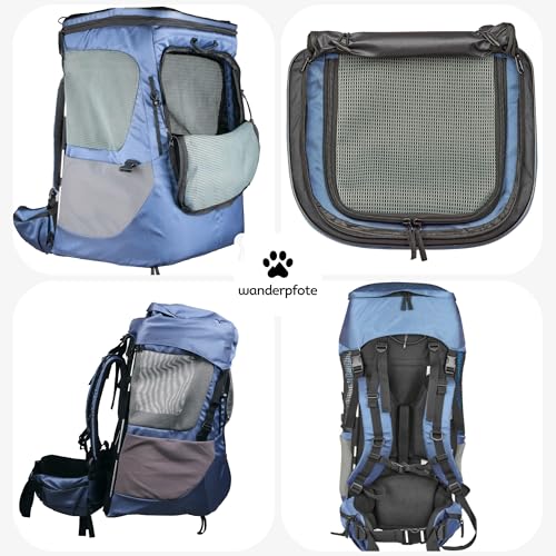 Wanderpfote Hunderucksack bis 12kg - Modell Daypack, Größe M, Blau - Premium Rucksack für kleine bis mittelgroße Hunde mit Höhenverstellbarem Tragesystem und viel Raum für den Hund