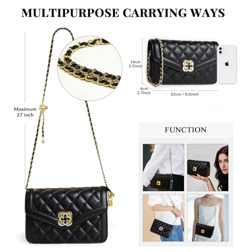 Image of Quilted Leather Crossbody Bags for Women Trendy Ladies Shoulder Purse Satchel HandBag with Chain Strap