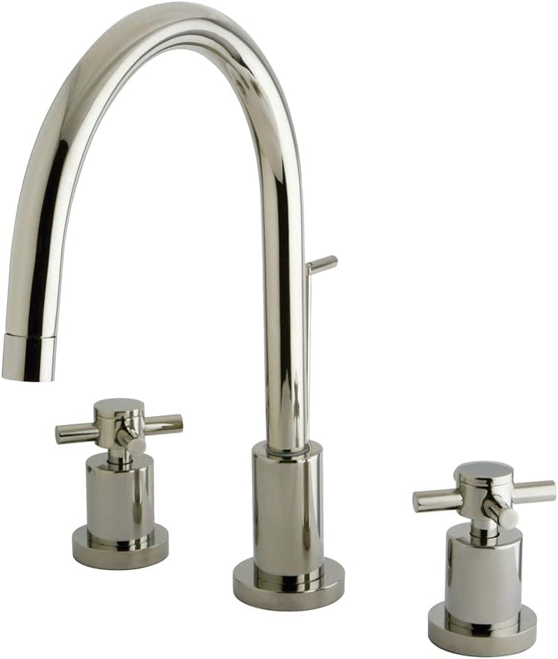 Kingston Brass KS8926DX Concord Widespread Lavatory Faucet with Brass Pop-Up with Metal Cross Handle, Polished Nickel