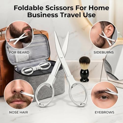 Image of Beard Brush, Shaving Brush, Beard Comb, Beard Scissors Set | Beard Brush Set with 100% Boar Bristle Walnut Wood Beard Brush, Shaving Brush & Foldable Scissors, Gift for Men