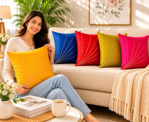 Image of JDX Attractive Multicolor Cushion Cover, Set of 5 (Multicolor)(Polyester)