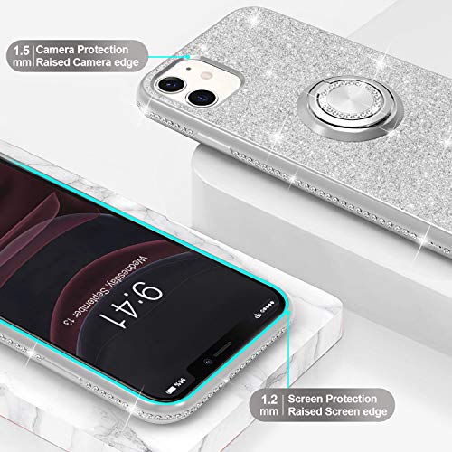 Havva Compatible With Iphone 11 Case, Bling Kickstand | Glitter Diamond Plating Bumper | Cute Sparkle Back Cover With Women Girls Protective Case For Iphone 11-Silver #TOP3