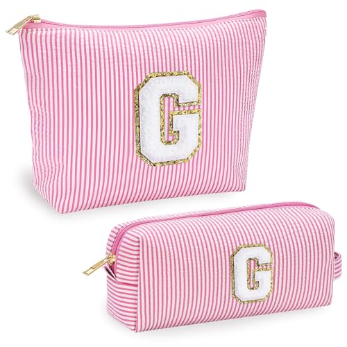 Jersries Bolsa de cosméticos personalizada para niñas, 2 unidades, letras oA-Z, bolsa de maquillaje, regalos para niñas, adolescentes, mujeres, regalos de cumpleaños para novias, hermanas, Pink, G