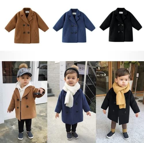 Karuedoo Kids Baby Girl Boy Lapel Double Breasted Wool Blend Pea Coat Outwear Warm Winter Trench Coats Overcoat Jacket (Brown, 3-4T) #TOP6