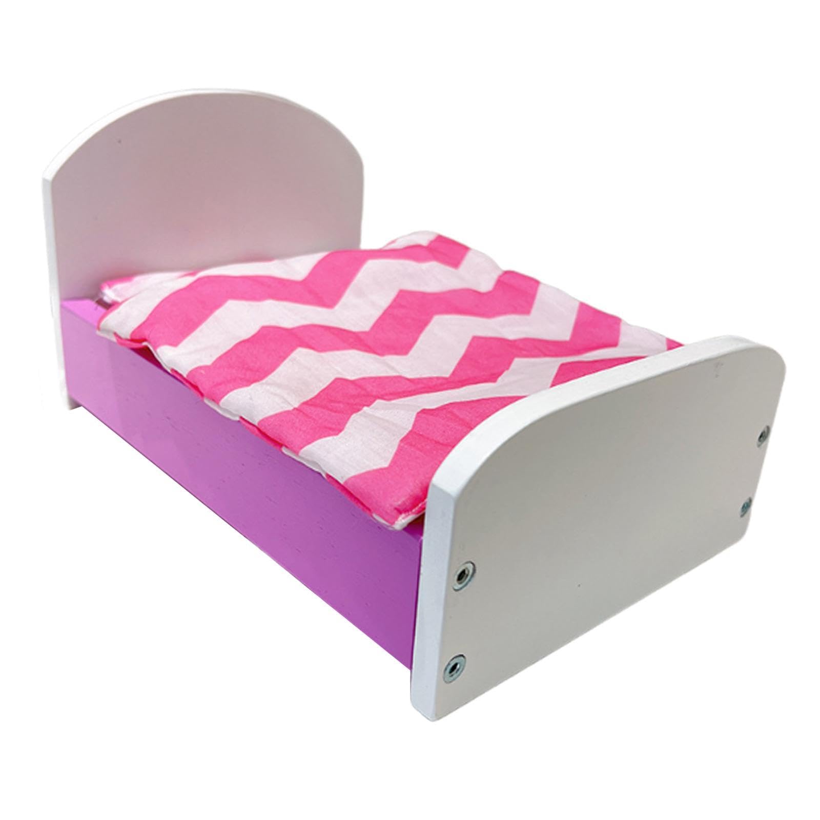 Letto Miniatura Casa delle Bambole Accessorio Mobile Stanza Legno Realismo Dettagli Adatto per Gioco Bambini Regalo Camera Miniatura, Viola