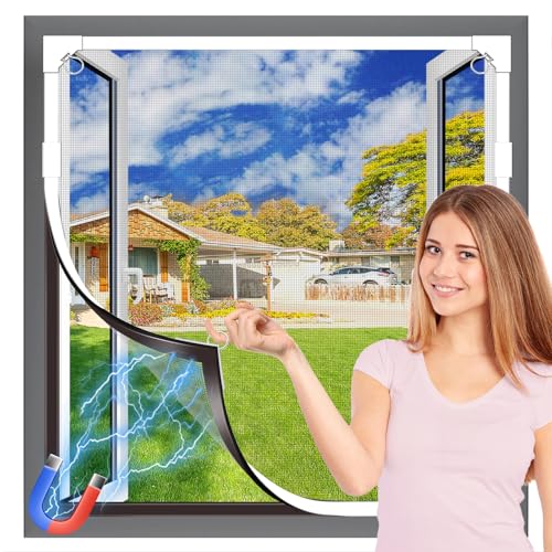 OWYR Moustiquaire Fenêtre Magnétique, Fibre de Verre Durable, Auto-Adhésive, Taille Ajustable DIY, Installation Sans Perçage, 130×150 cm, Cadre Blanc &...