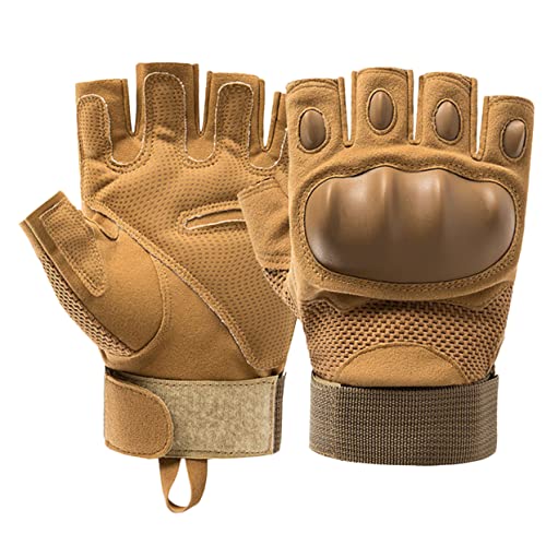 ifundom 1pair Half Finger Wear-Resistant Fitness Gloves for Outdoor Sports Non- Cycling Mitts for Men Women Breathable Design Material for Mountain Climbing Fitness Activities XL Khaki