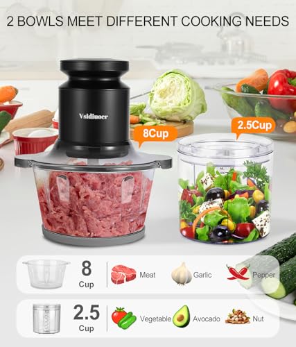 Food-Processor-400W-Electric-Food-Chopper-with-2-Glass-Bowls-8-Cup25-Cup-Meat-Grinder-with-2-Sets-Stainless-Steel-Blades-for-Baby-FoodMeat-Vegetables-Fruits-Nuts Food Processor 400W Electric Food Chopper with 2 Glass Bowls 8 Cup25 Cup Meat Grinder with 2 Sets Stainless Steel Blades for Baby FoodMeat Vegetables Fruits Nuts