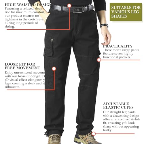 Mens Cargo Pants 7 Pockets Elastic Waistband Hiking Tactical Pants Relaxed Fit Casual Pants Cargo Work Pants for Men4